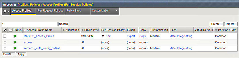 Screenshot of F5 Big-IP, Add Access Profiles 3